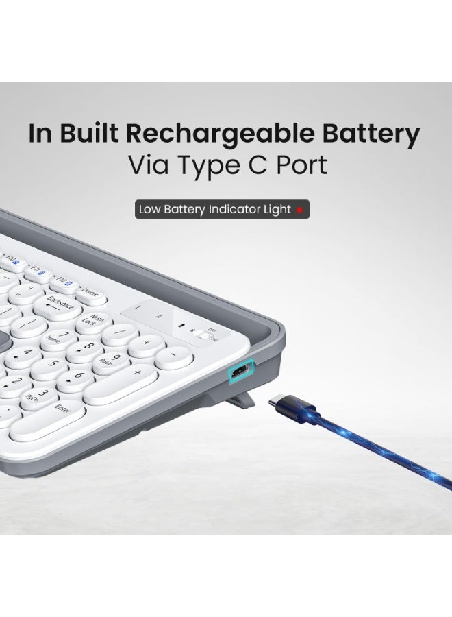 بورترونيكس Portronics Bubble 3.0 Wireless Keyboard with Bluetooth + 2.4 GHz USB Receiver, Rechargeable Battery, Dual Height Adjustment, Multimedia Hotkeys with Numpad, for Laptop, PC, Smartphone, Tablet(White) - Image 4